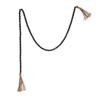 Paulownia Wood Bead Garland with Jute Tassels, Distressed Black