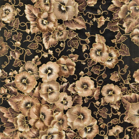 Pc Fabric - Country Florals - Pansies, Gold/Beige/Black