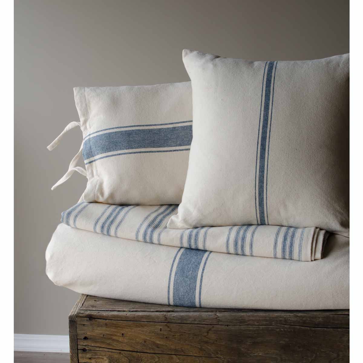 Pillow Cover - Grain Sack Stripe, Cream/Blue, Square