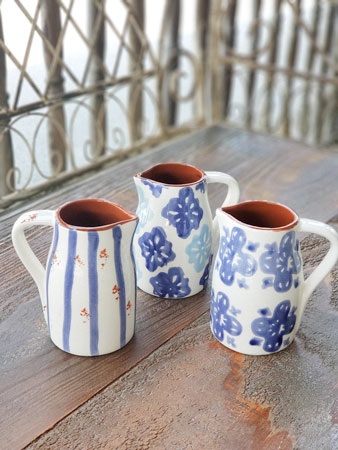 Pitcher - Porto Mini Pitcher Vase, Dark Blue Flowers