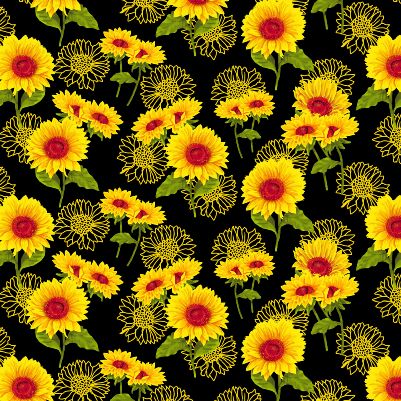Print Concepts - Sunshine & Bumblebees - Sunflower Silhouettes, Black