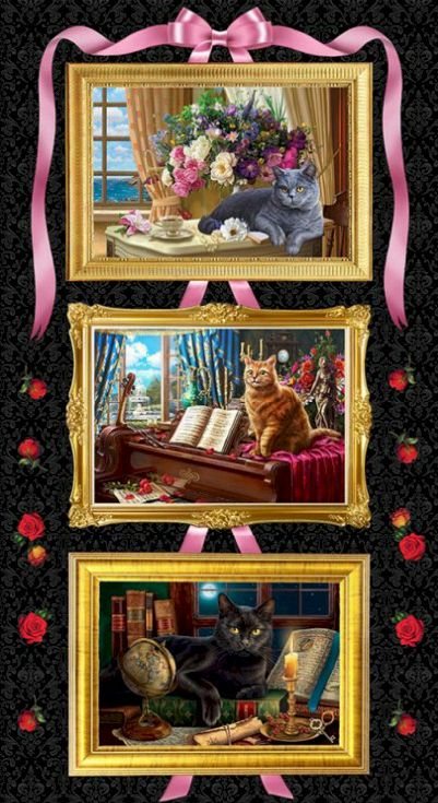 Print Concepts- Madame Victoria's Elegant Cats - 24' Panel , Multi