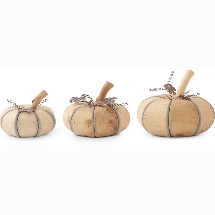 Pumpkin - Driftwood Stem & Metal Leaf Pumpkin, Lg