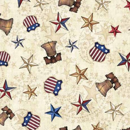 Quilting Treasures - 108' American Spirit - Liberty Bell & Stars, Tan