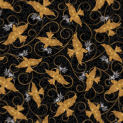 Quilting Treasures - A Golden Holiday - Doves, Black