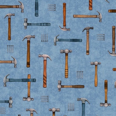 Quilting Treasures - A Little Handy - Hammers, Blue