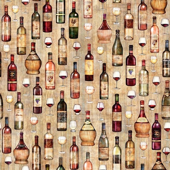 Quilting Treasures - A Little Wine - Wine Bottles, Tan