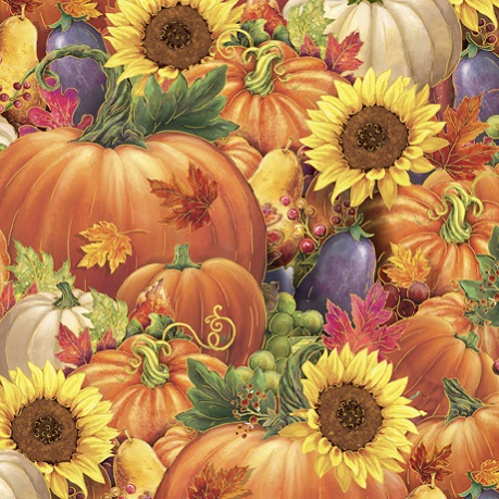 Quilting Treasures - Always Give Thanks - Pumpkins & Sunflowers, Orange