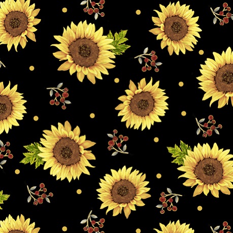 Quilting Treasures - Always Give Thanks - Sunflowers, Black