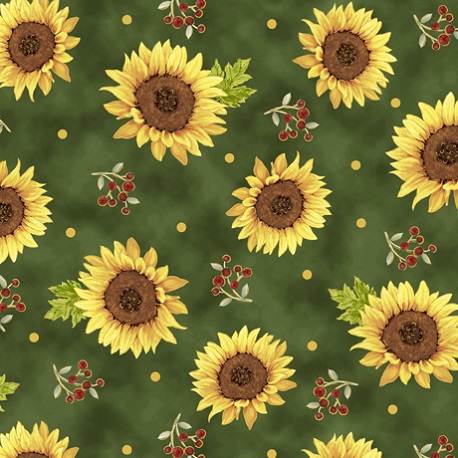 Quilting Treasures - Always Give Thanks - Sunflowers, Green