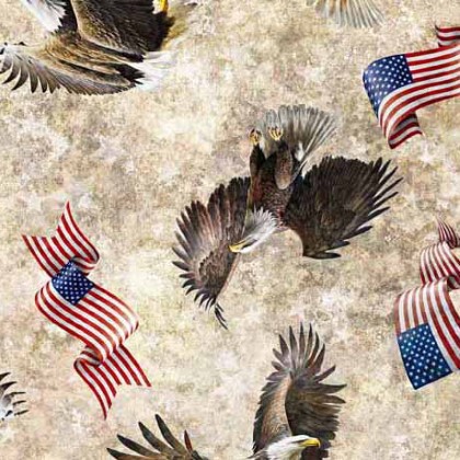 Quilting Treasures - American Spirit - Eagle and Flag Toss, Cream