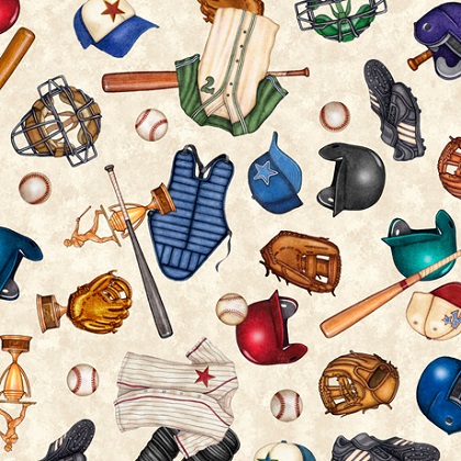 Quilting Treasures - America's Pastime - Tossed Baseball Motifs, Cream