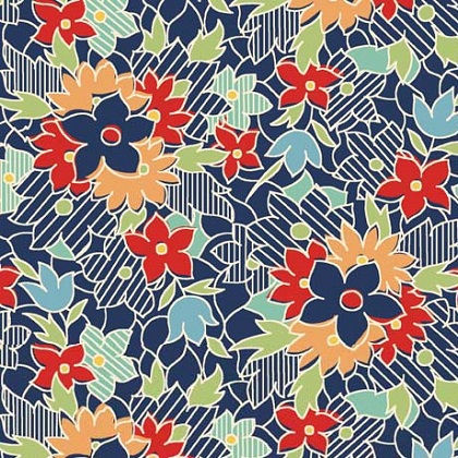 Quilting Treasures - Audrey - Retro Linear Floral, Navy