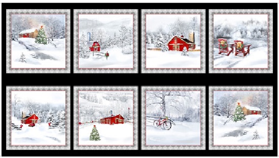 Quilting Treasures - Back Home for the Holidays - 24' Winter Scene Panel, Black