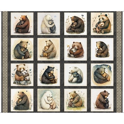 Quilting Treasures - Bear Hugs - 36' Picture Patches Panel, Charcoal