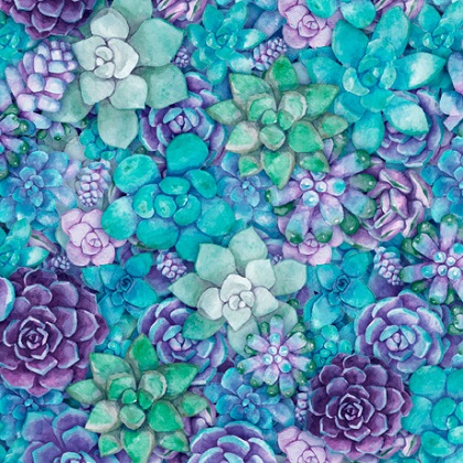 Quilting Treasures - Blossom - Mixed Succulents, Blue