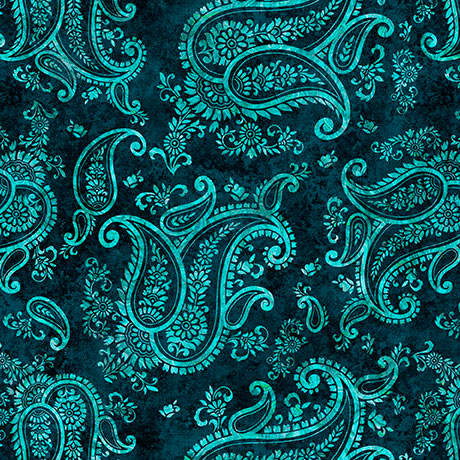 Quilting Treasures - Born To Run - Paisley, Navy/Aqua