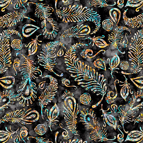 Quilting Treasures - Botanica - Feathers, Black