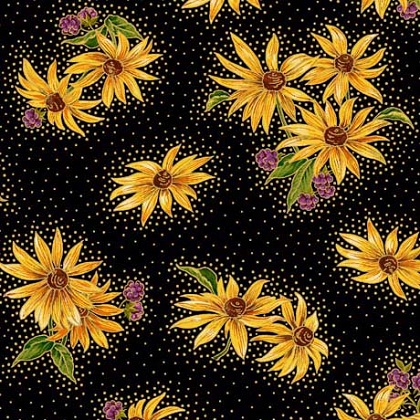 Quilting Treasures - Botanical Harvest - Sunflower & Berry Toss, Black