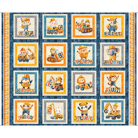 Quilting Treasures - Build It - Construction Animals Picture, Multi