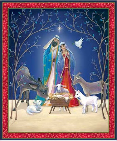Quilting Treasures - Christ is Born - 36' Nativity Panel, Navy