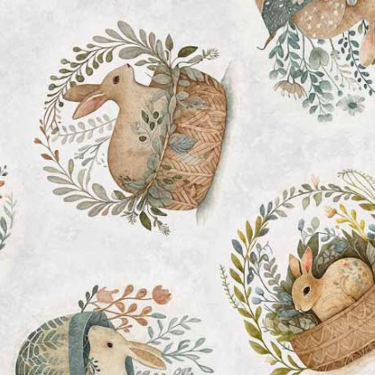Quilting Treasures - Cotton Tails - Rabbit & Basket Toss, Gray