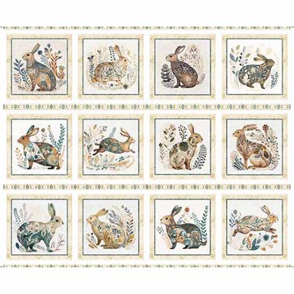 Quilting Treasures - Cotton Tails - Rabbit Pictures Patches, Cream