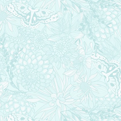 Quilting Treasures - Dahlias At Dusk - Tonal Floral & Butterflies, Light Aqua