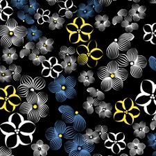 Quilting Treasures - Delancey - Small Linear Flowers, Black