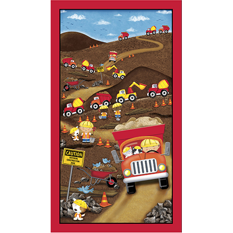 Quilting Treasures - Dig It - 24' Construction Panel, Brown