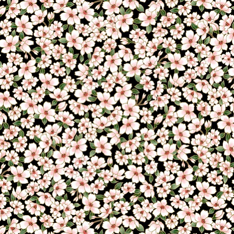 Quilting Treasures - Dynasty - Small Floral, Black