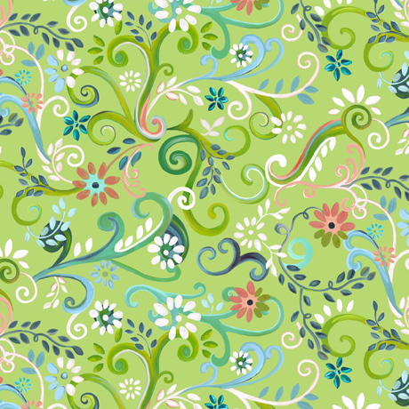Quilting Treasures - Enchanted Garden - Garden Swirl, Green