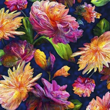 Quilting Treasures - Fleur Etoile - Packed Floral, Midnight