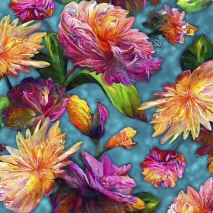 Quilting Treasures - Fleur Etoile - Packed Floral, Turquoise