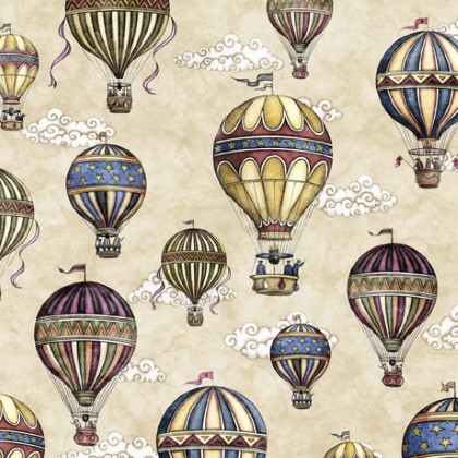 Quilting Treasures - Flying High - Air Balloons, Tan