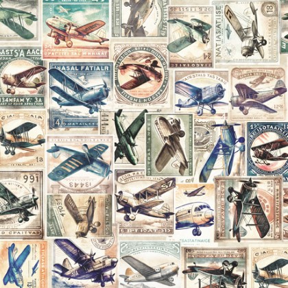 Quilting Treasures - Flying High - Airplane Collage, Multi