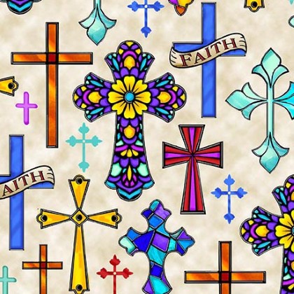 Quilting Treasures - Guardian Angel - Crosses, Tan