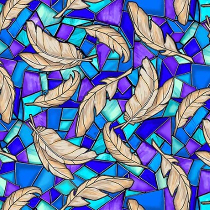Quilting Treasures - Guardian Angel - Feathers on Stained Glass, Blue