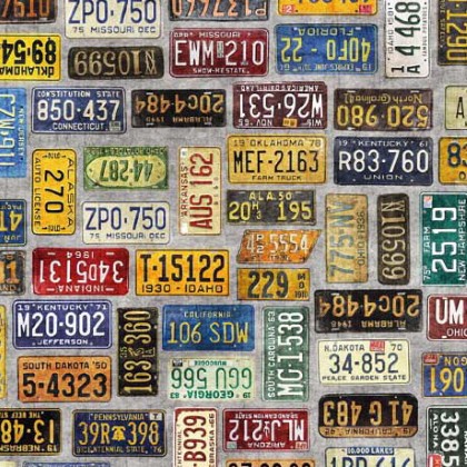 Quilting Treasures - Heavy Metal - License Plates, Gray