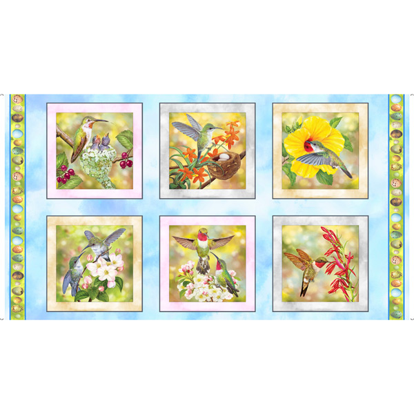 Quilting Treasures - Hummingbird Garden - 24' Picture Patches Panel, Sky Blue