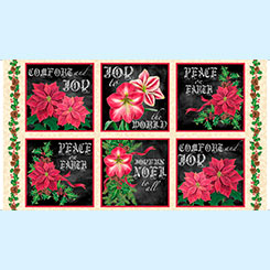 Quilting Treasures - Joy To The World - 24' Poinsettia Panel, Cream/Black