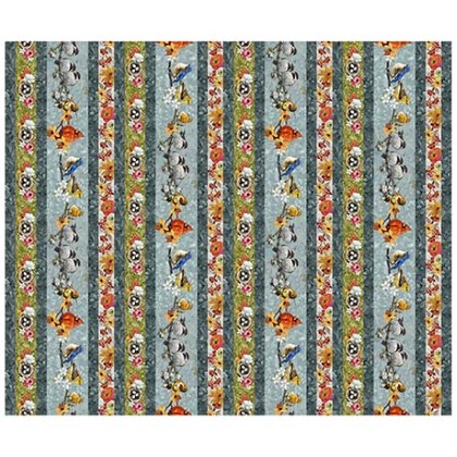 Quilting Treasures - Joyful Garden - Bird & Floral Decorative Strip, Multi