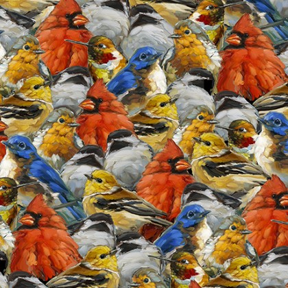 Quilting Treasures - Joyful Garden - Packed Birds, Multi