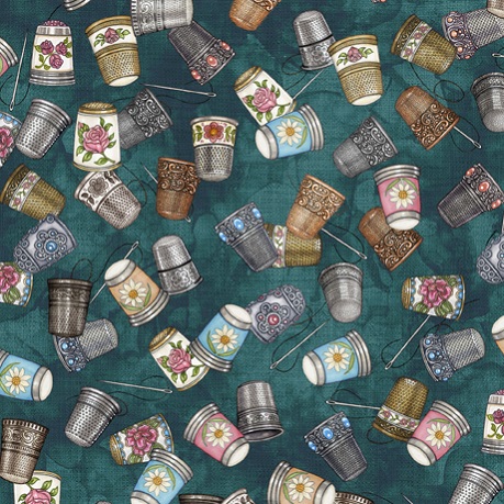 Quilting Treasures - Just Sew - Thimbles, Dark Teal