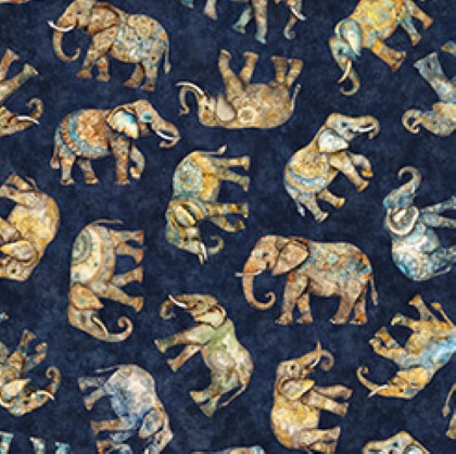 Quilting Treasures - Kindred Spirits - Tossed Elephants, Navy