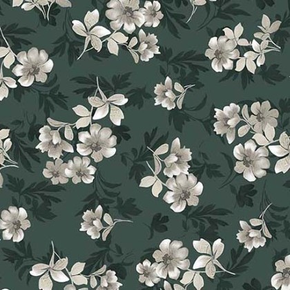Quilting Treasures - Le Fleur - Tossed Floral, Dark Green