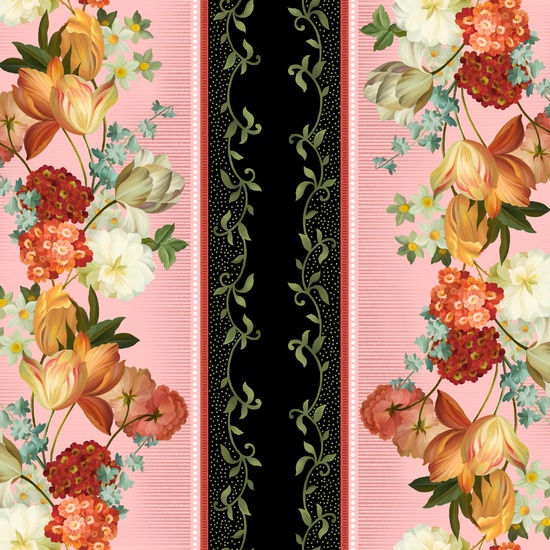 Quilting Treasures - Les Fleurs - Floral Stripe, Pink