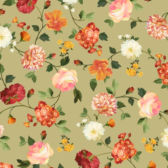 Quilting Treasures - Les Fleurs - Spaced Floral, Artichoke