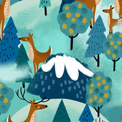 Quilting Treasures - Let's Camp - Mountain Scenic, Turquoise