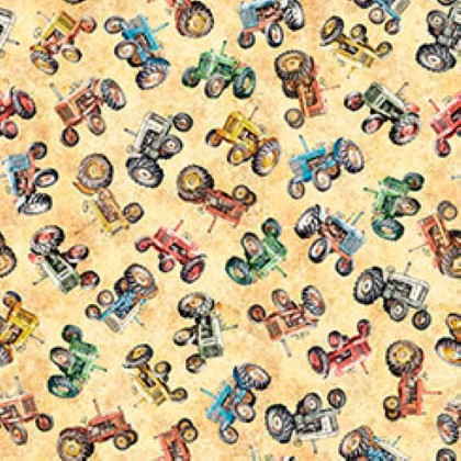 Quilting Treasures - Lil Farmers - Tractors, Marigold